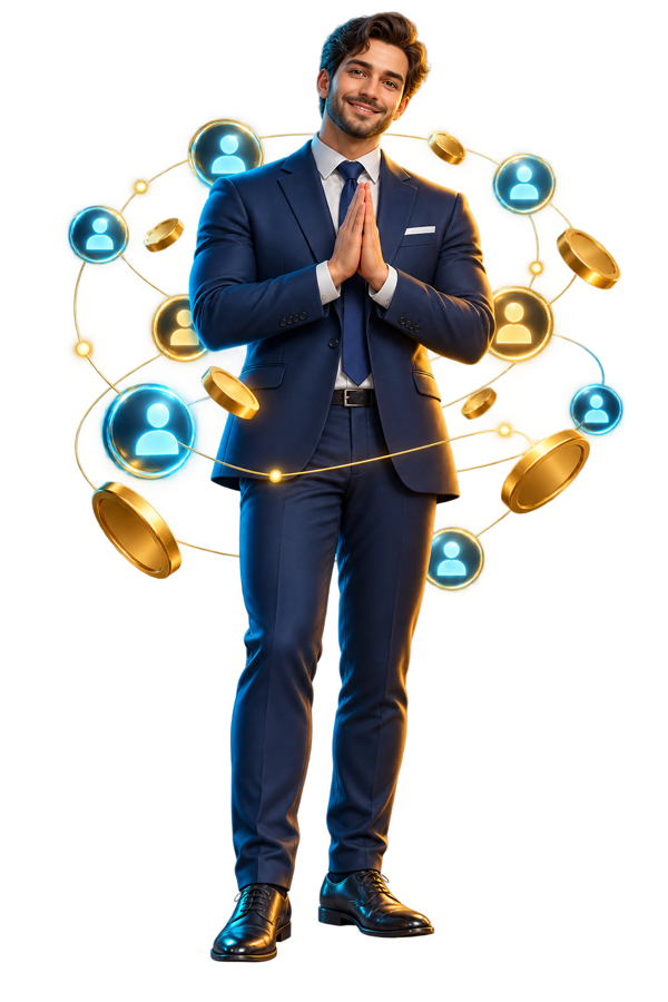 Realistic 3D business executive thanking the Cyclone Shift community